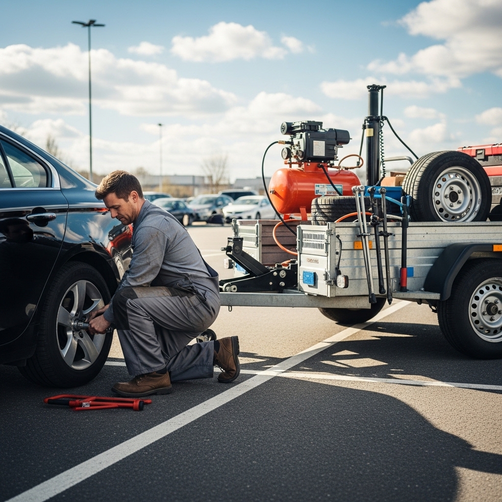 mechanic changing tire wheel